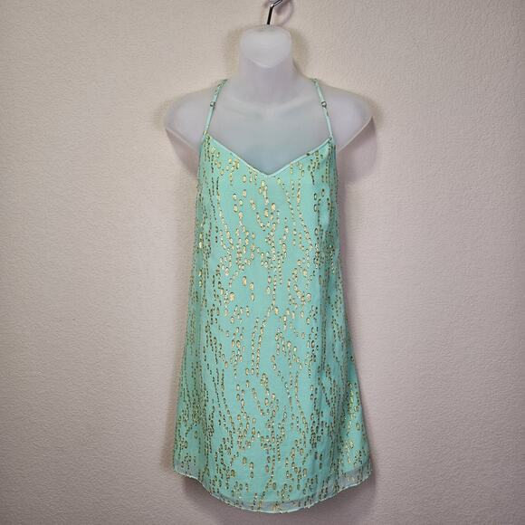 Lilly Pulitzer Dusk Silk Slip Dress Women Mint Gold Metallic Tropical Vacation S - Picture 4 of 16